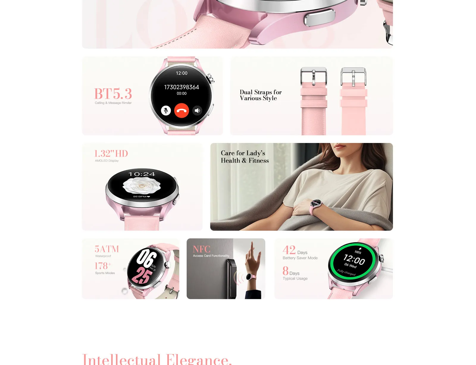 Montre connectée femme Kieslect Lora 3 – Rose