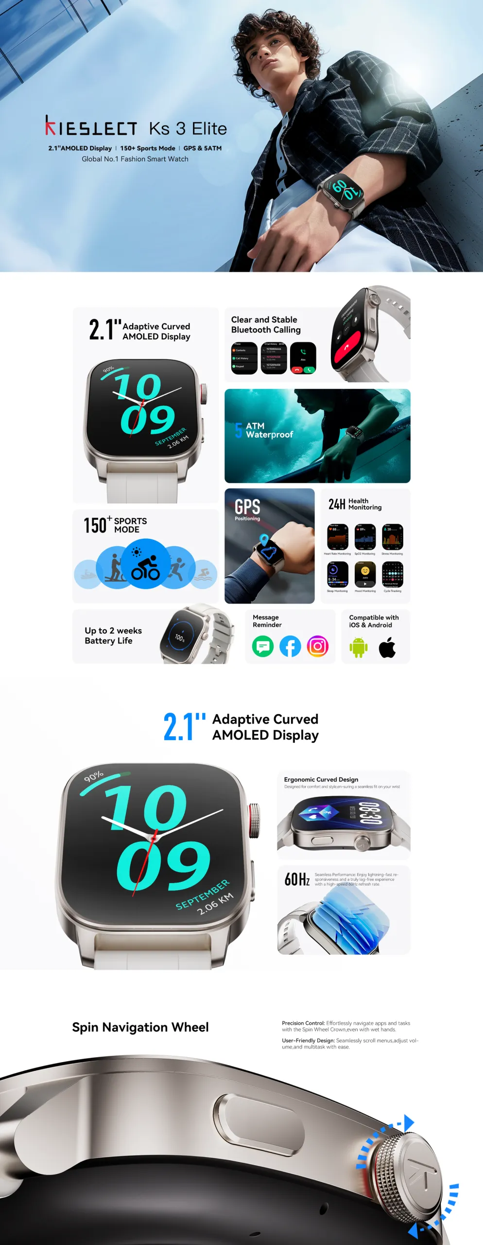 Montre connectée Kieslect KS3 Elite – GPS, étanche 5ATM