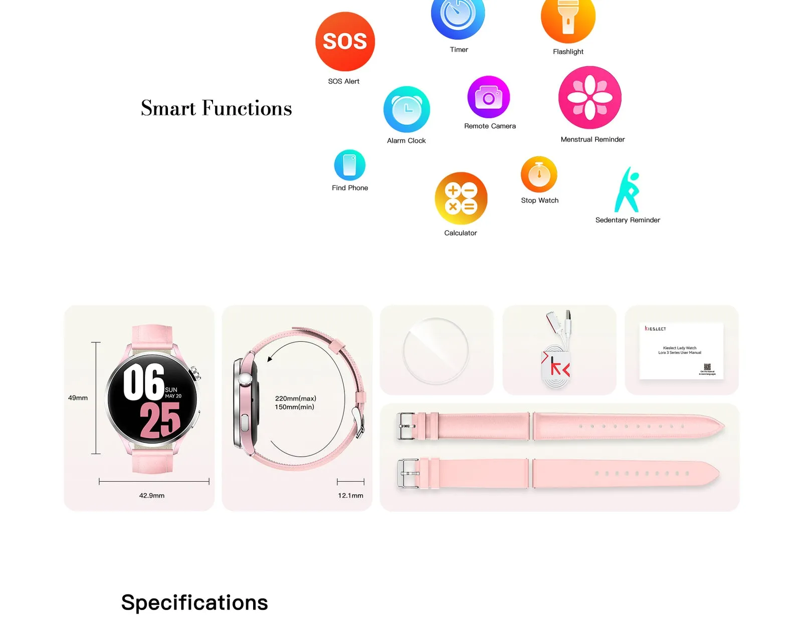 Montre connectée femme Kieslect Lora 3 – Rose