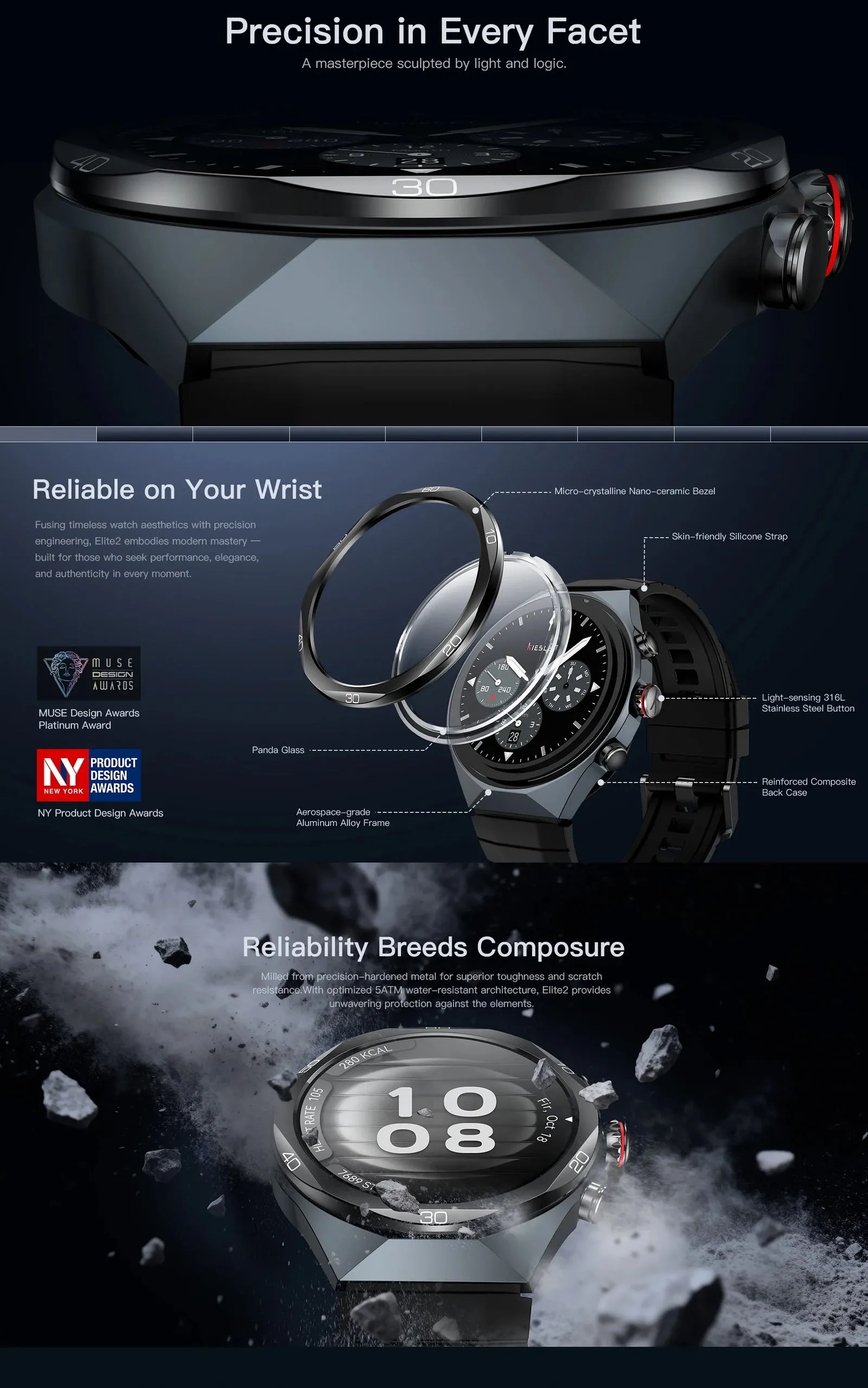 Montre connectée Kieslect Elite 2 IA Gris Platine – double bracelet