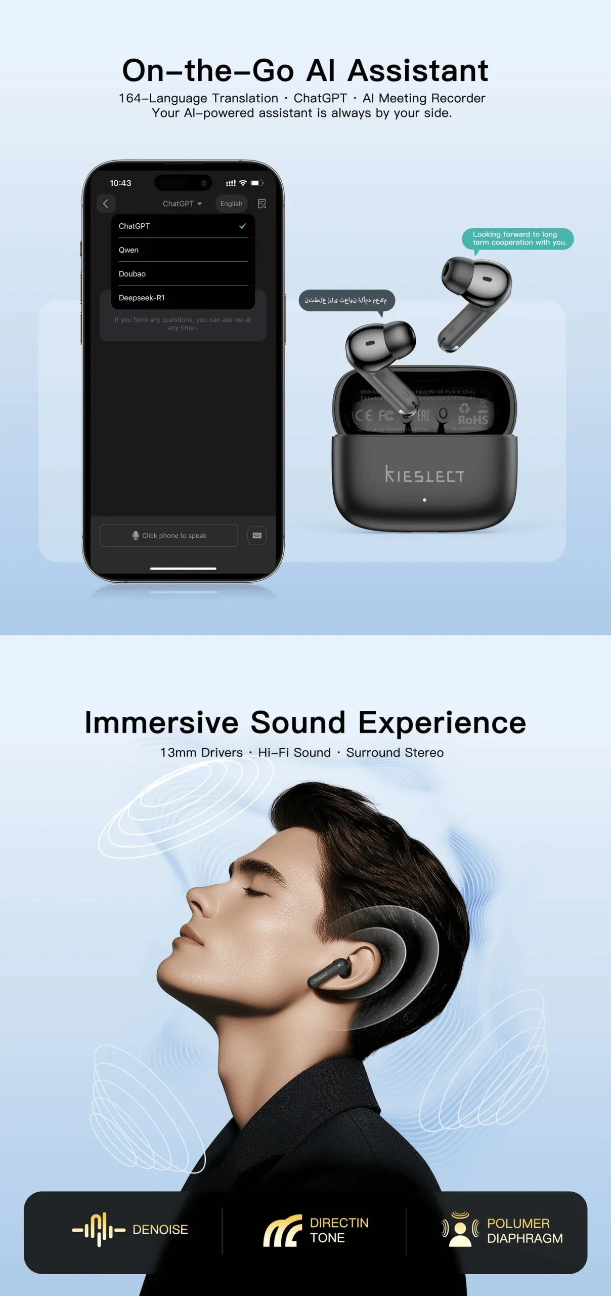 Kieslect Adjustable Earbuds + Incard SeekTag