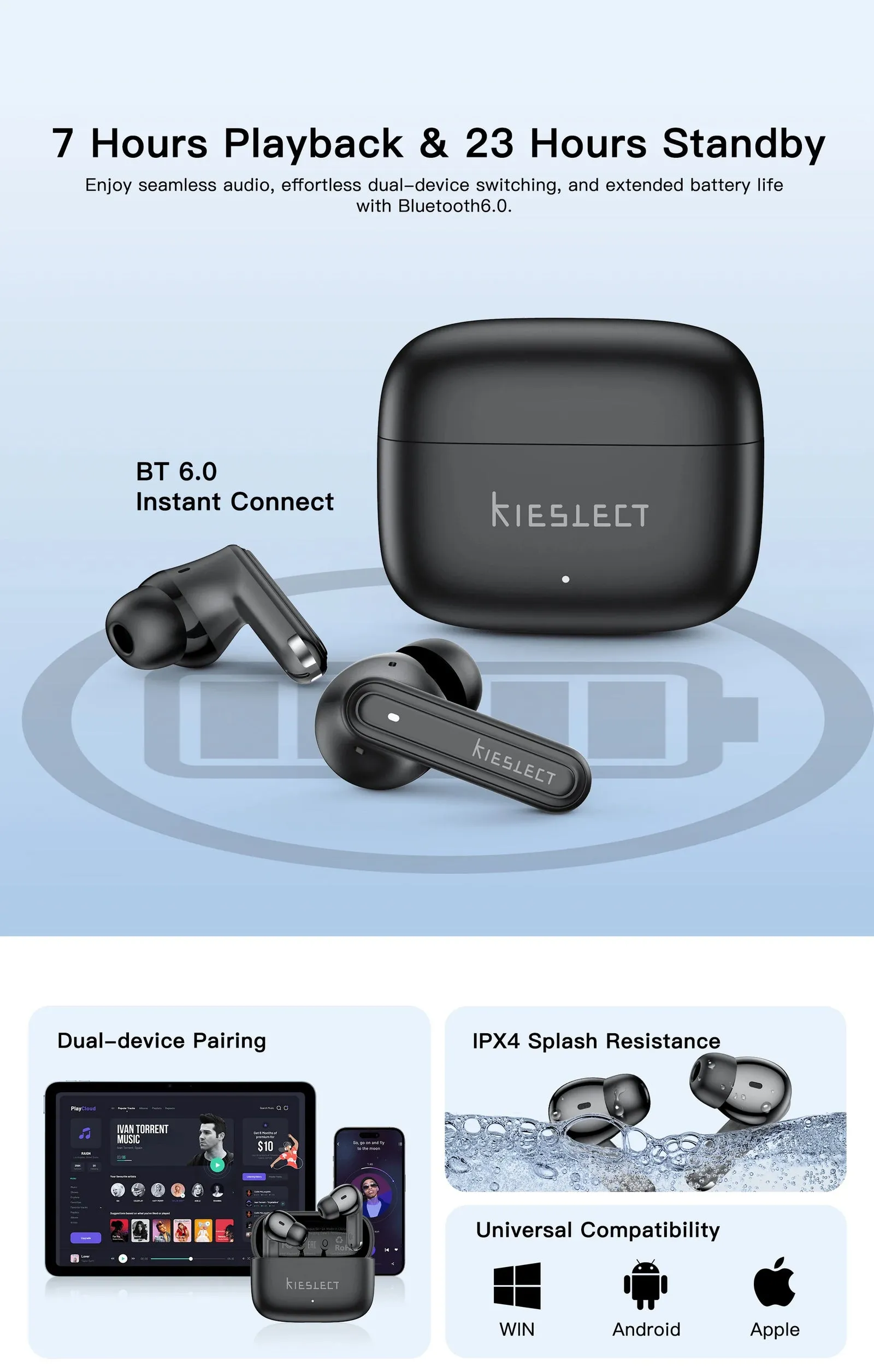 Kieslect Adjustable Earbuds + Incard SeekTag