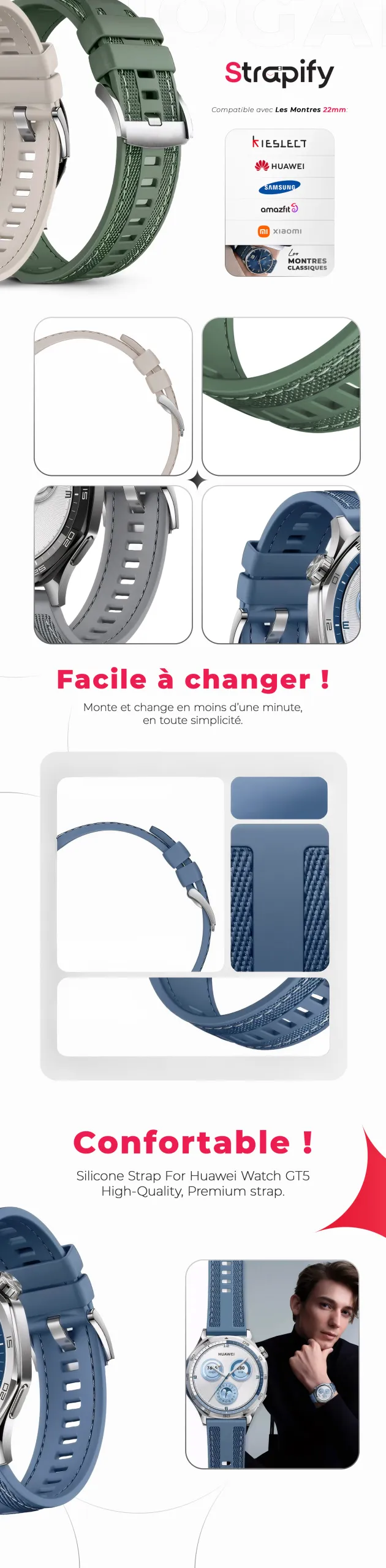 Bracelet nylon-silicone 22 mm
