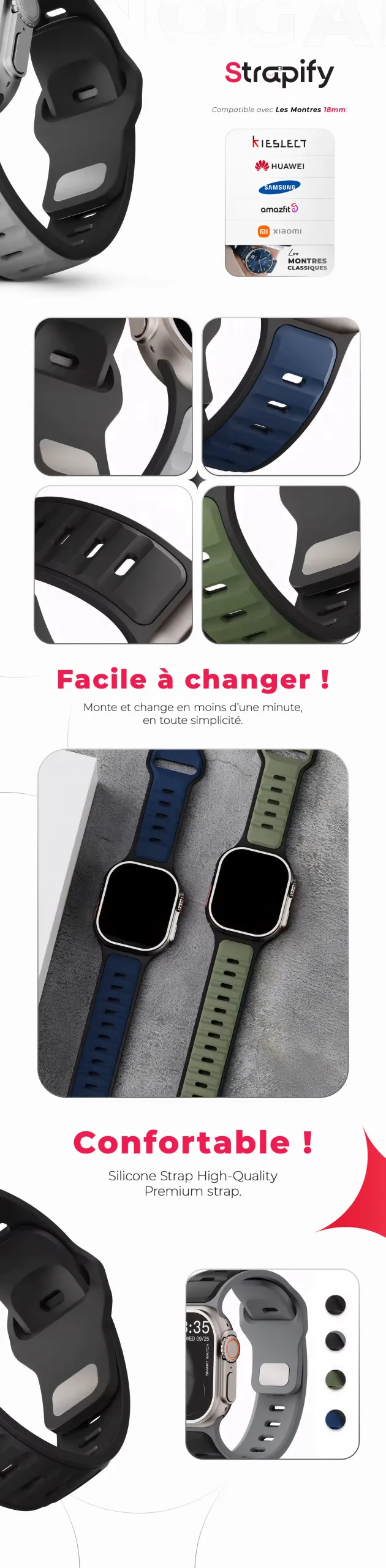 Bracelet silicone sport duo 22 mm