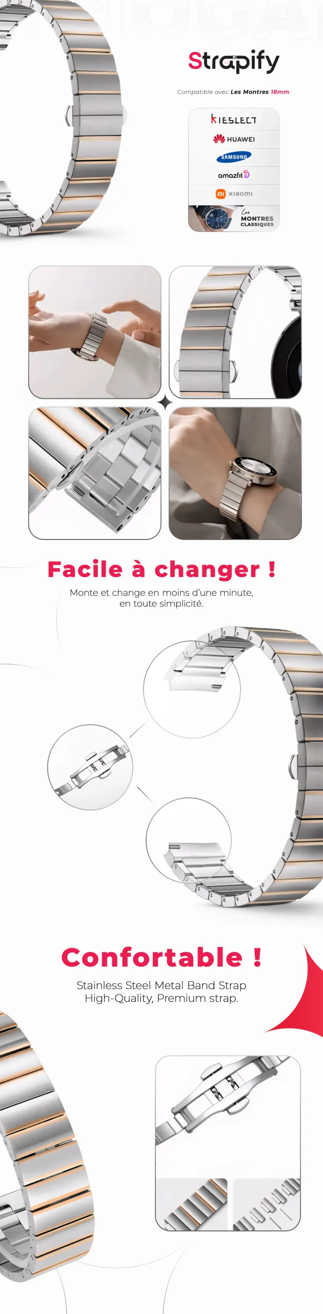 Bracelet acier inoxydable premium 18 mm