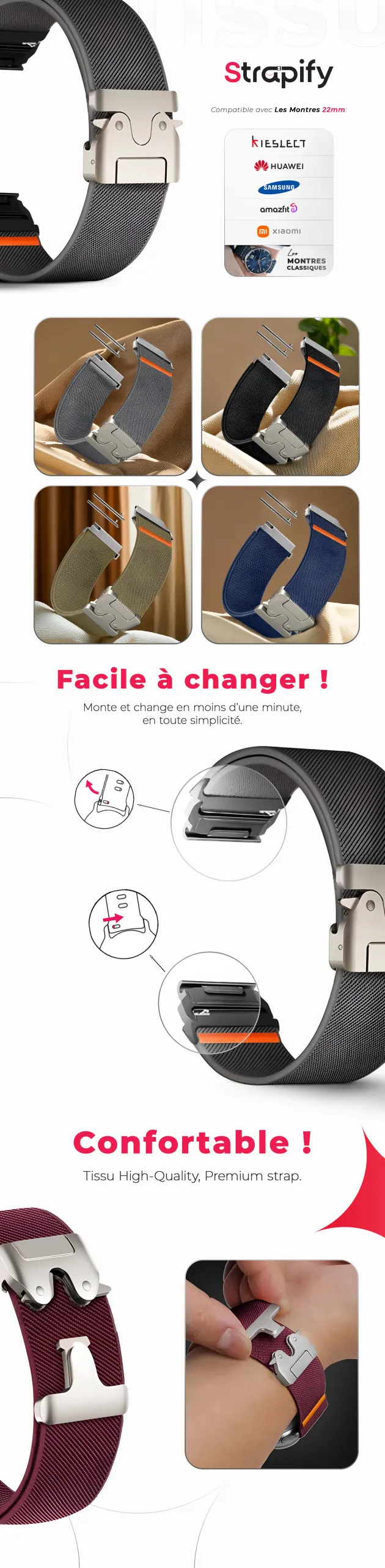 Bracelet tissu premium 22 mm