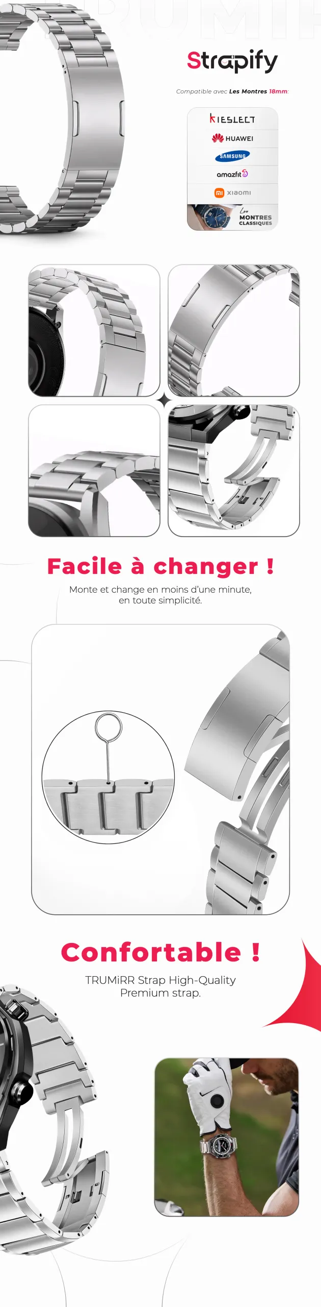 Bracelet titanium classique 22 mm