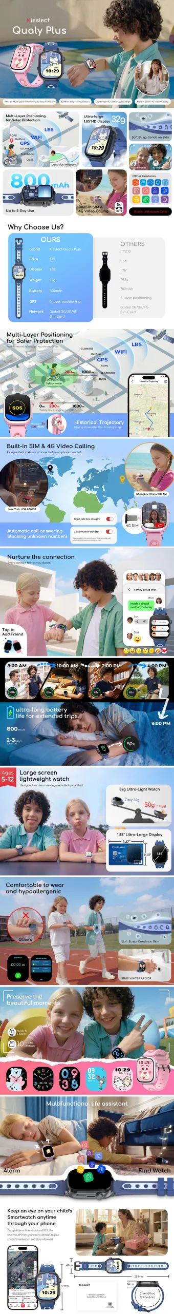 Montre connectée enfant Kieslect Qualy Plus – GPS & appels